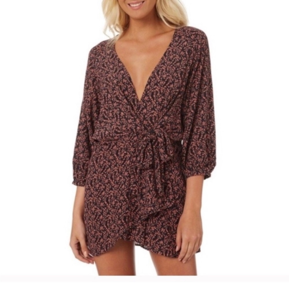 Free People Clara floral tie front tunic dress size medium